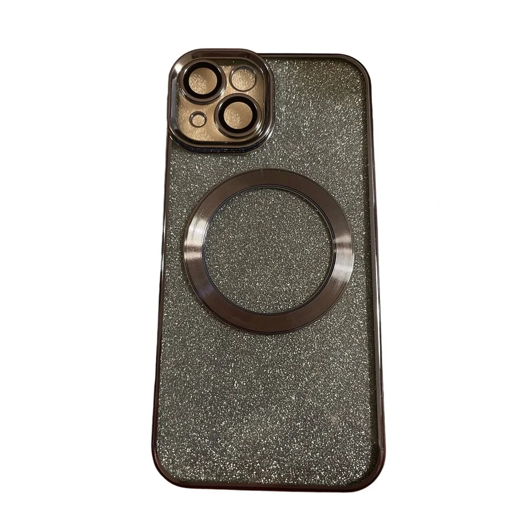 Blue Glitter IPhone 13 snap on case magnetic suction and lens covers
